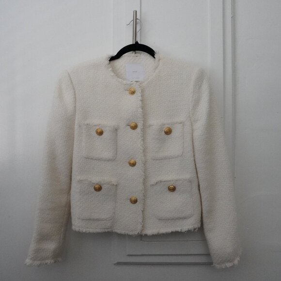 Mango Pocket Tweed Jacket w/ Gold Buttons | Size M - Picture 6 of 11